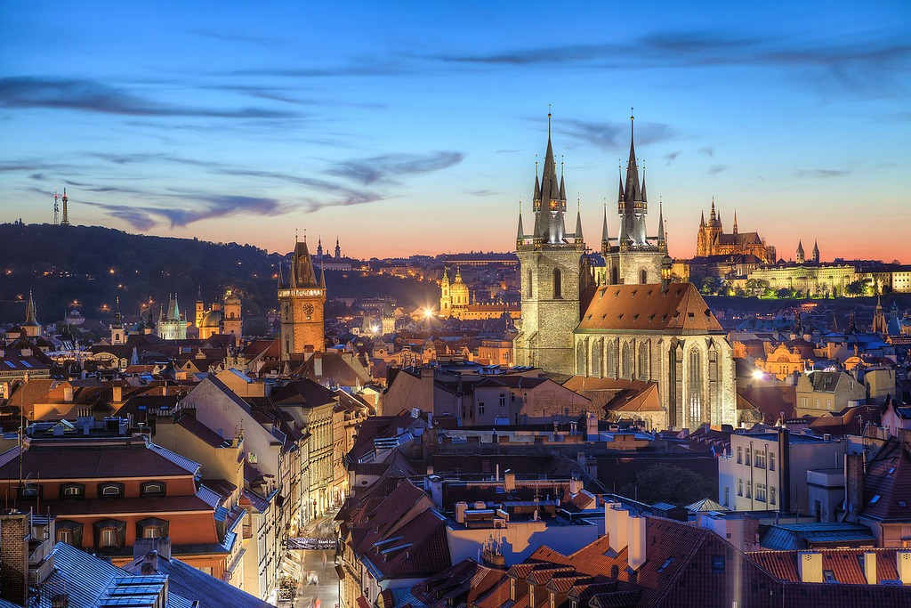 prague aerial view of city