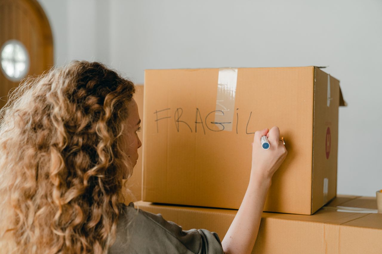 packing materials and box showing fragile